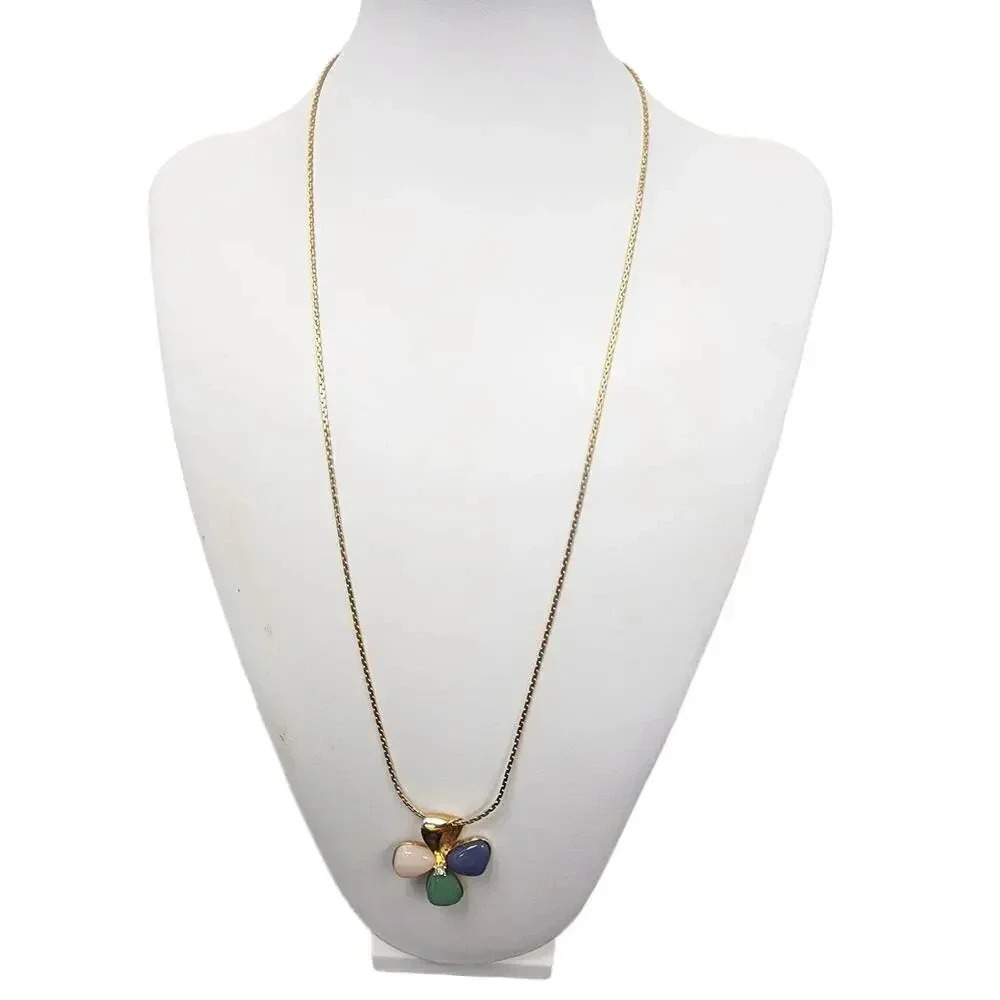 Vintage Gold Tone Chain Necklace With Gold Tone Flower Pendant 26 Inches